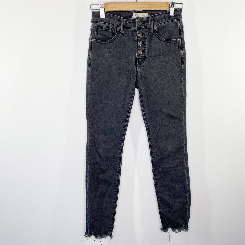 Madewell Gray Wash Frayed Button Front 9" High Rise Skinny Denim‎ Jeans Size 24P